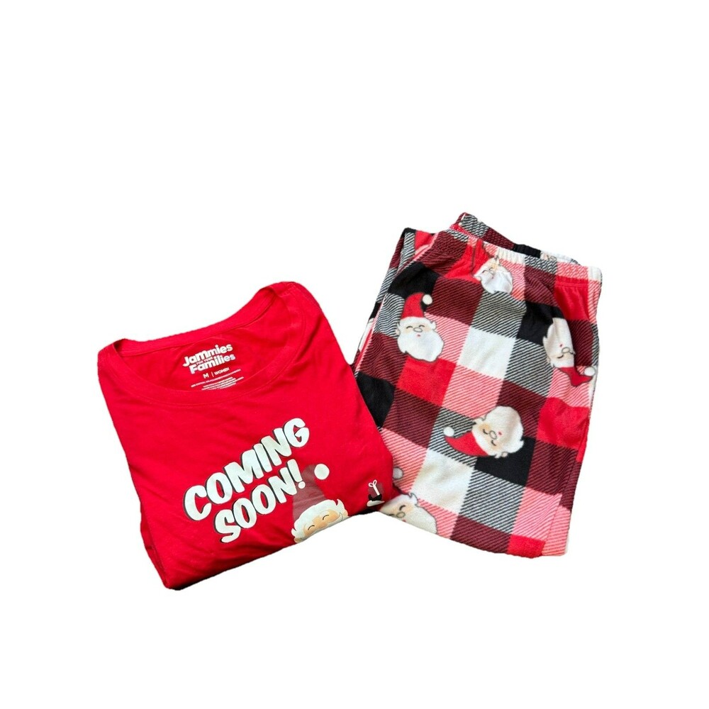 Womens Red Santa Claus Coming Soon Christmas Holiday Pajamas Sleep Set Size M